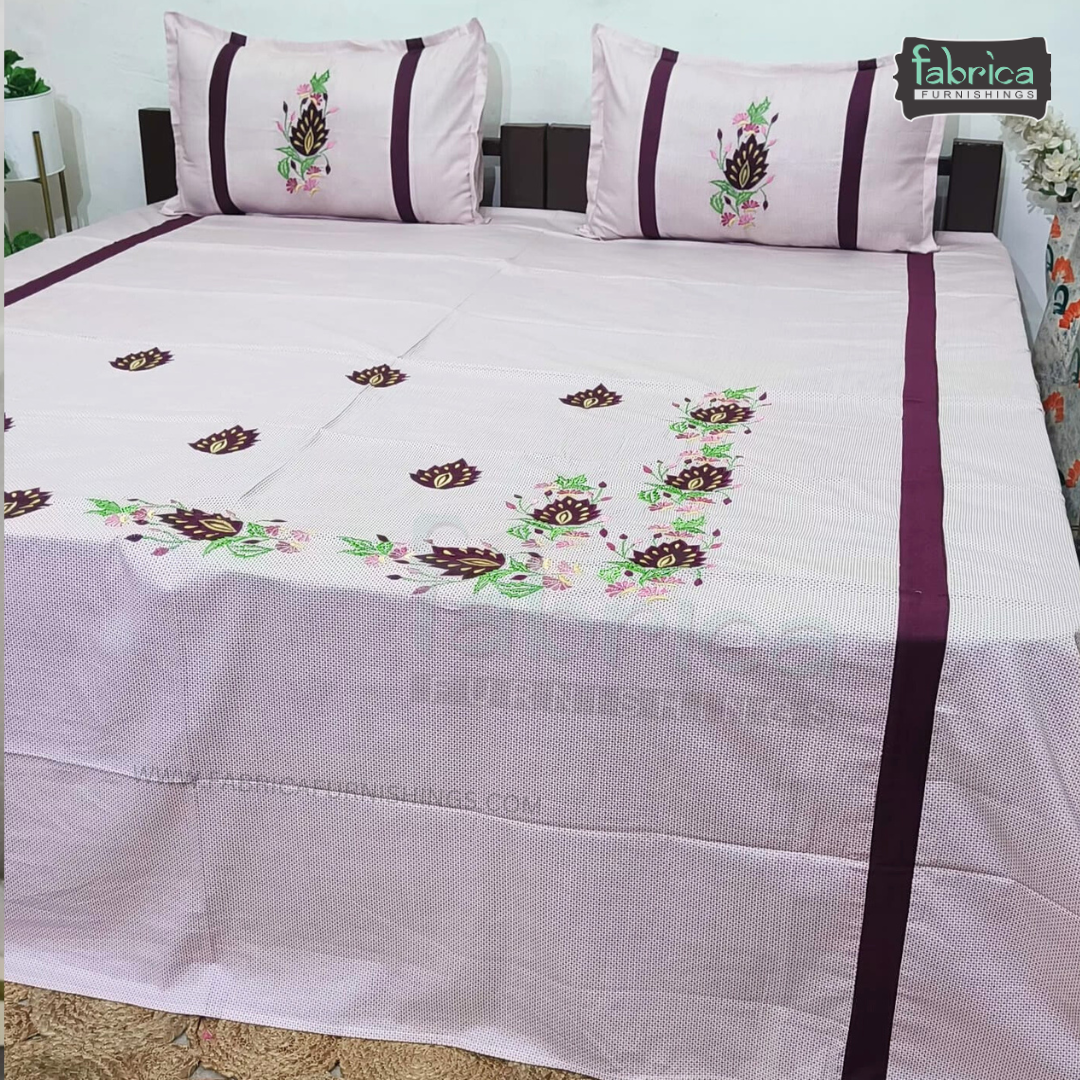 Fabby Decor Designer Mix & Match Patchwork Pure Cotton King Size Embroidered Bedsheet