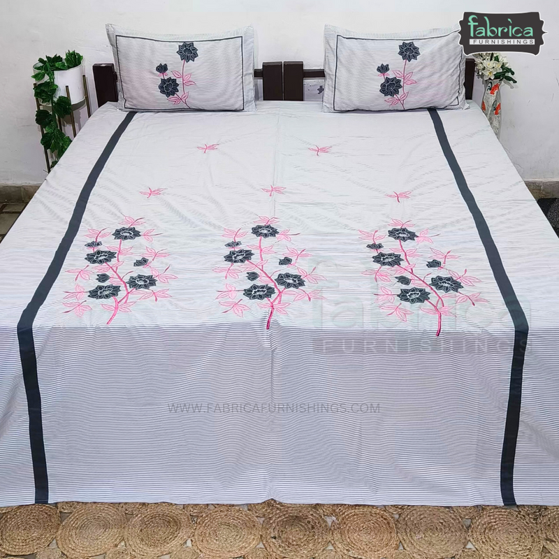 Fabby Decor Designer Pure Cotton King Size Embroidered Bedsheet