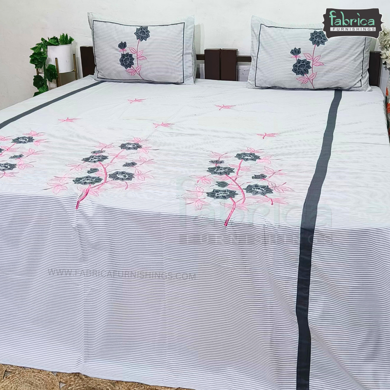 Fabby Decor Designer Pure Cotton King Size Embroidered Bedsheet