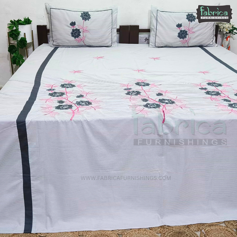 Fabby Decor Designer Pure Cotton King Size Embroidered Bedsheet