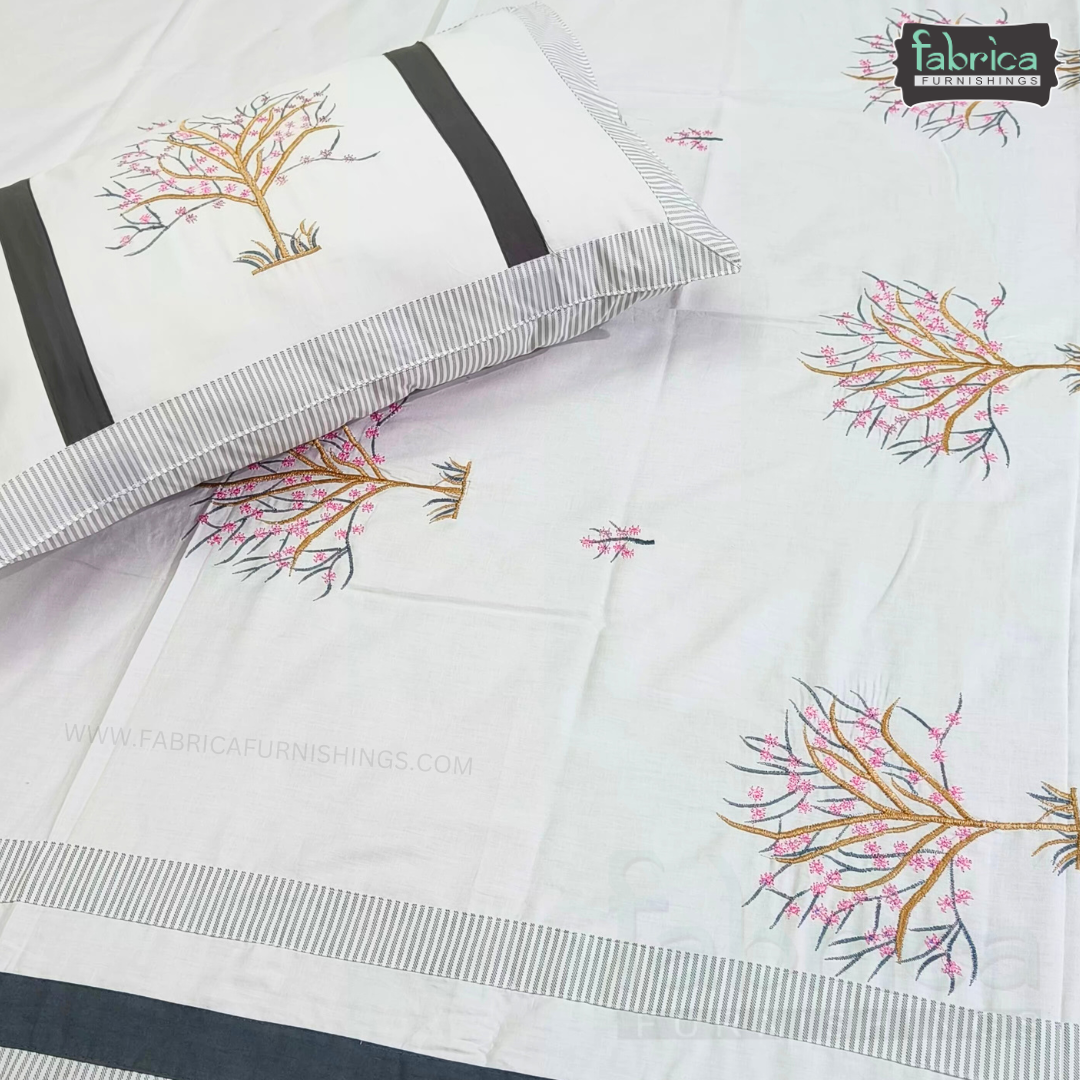 Fabby Decor Designer Pure Cotton King Size Embroidered Bedsheet
