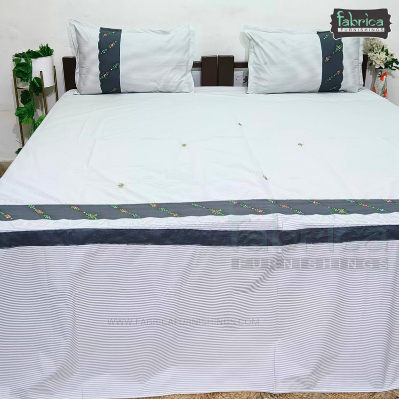 Fabby Decor Designer Pure Cotton King Size Embroidered Bedsheet