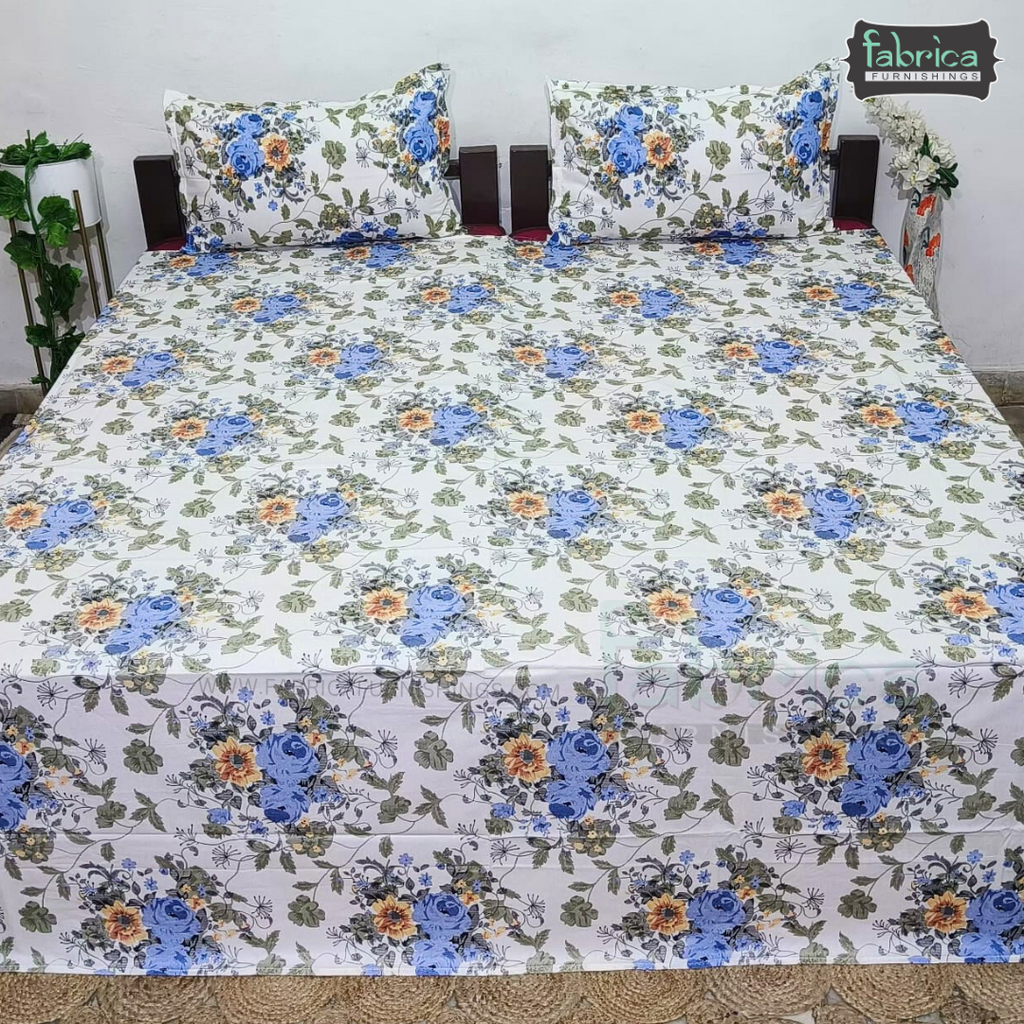 Petal Paradise Queen Size Pure Cotton Printed Bedsheet