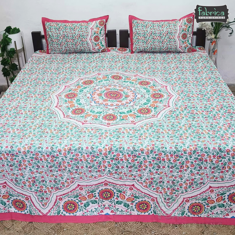 Gulmohar Printed Premium Pure Cotton King size Bed Sheets