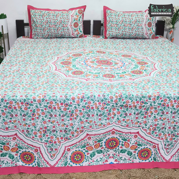 Gulmohar Printed Premium Pure Cotton King size Bed Sheets