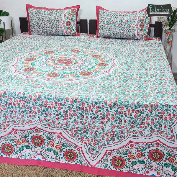 Gulmohar Printed Premium Pure Cotton King size Bed Sheets