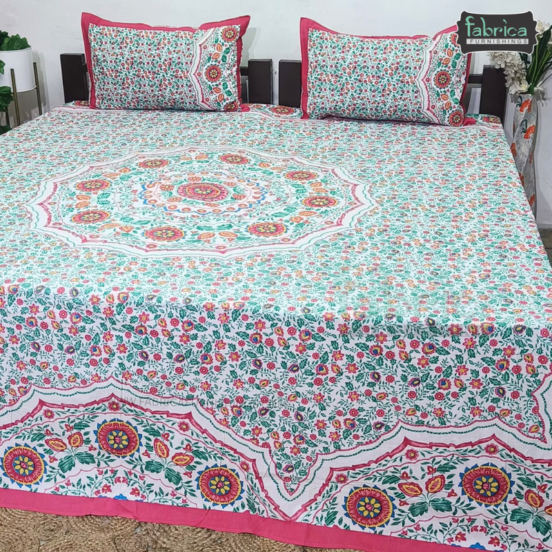 Gulmohar Printed Premium Pure Cotton King size Bed Sheets