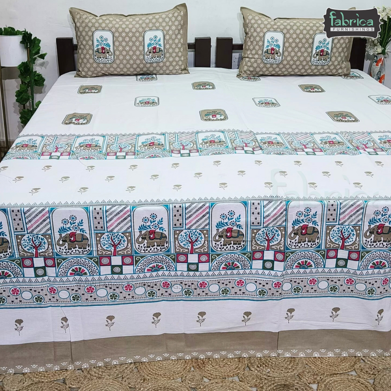 Gulmohar Printed Premium Pure Cotton King size Bed Sheets