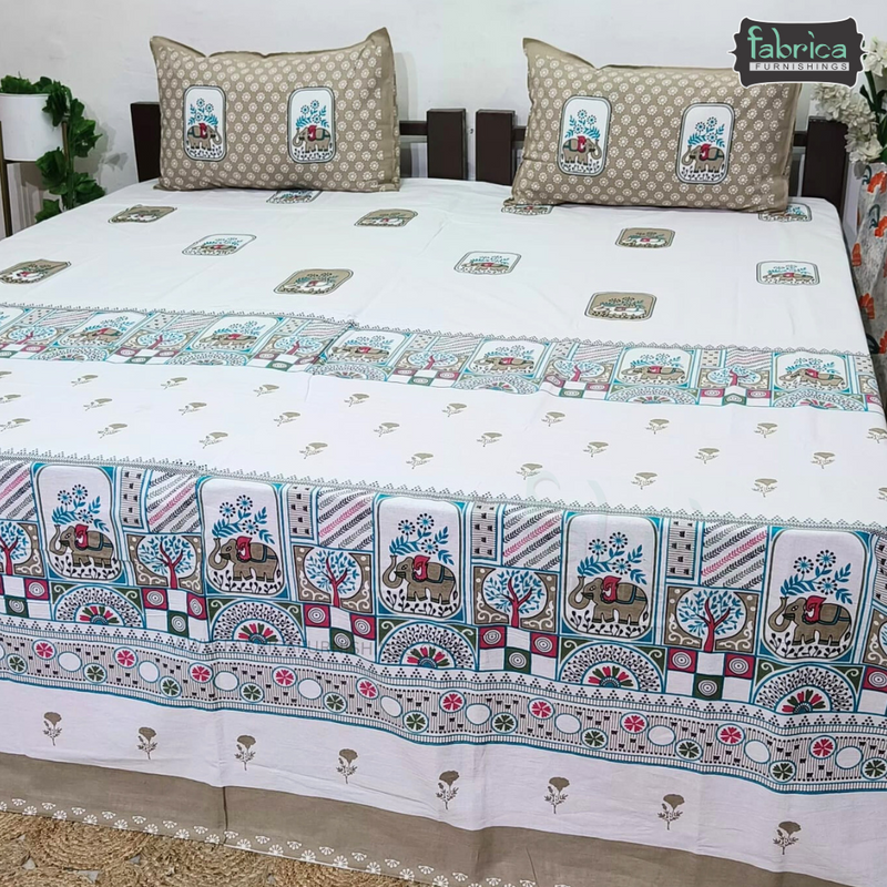 Gulmohar Printed Premium Pure Cotton King size Bed Sheets