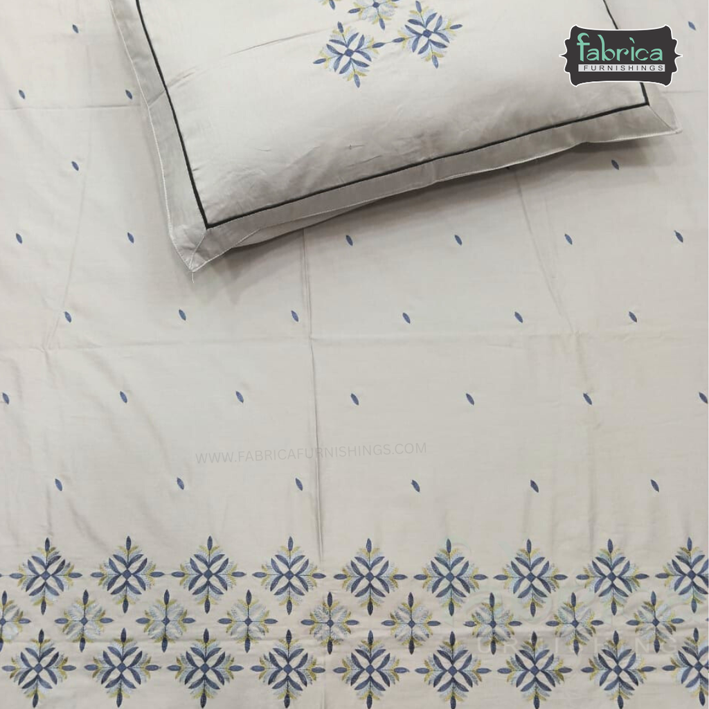 Artistic Thread Work Pure Cotton King Size Embroidered Bedsheet