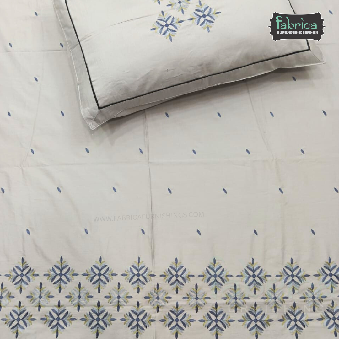 Artistic Thread Work Pure Cotton King Size Embroidered Bedsheet