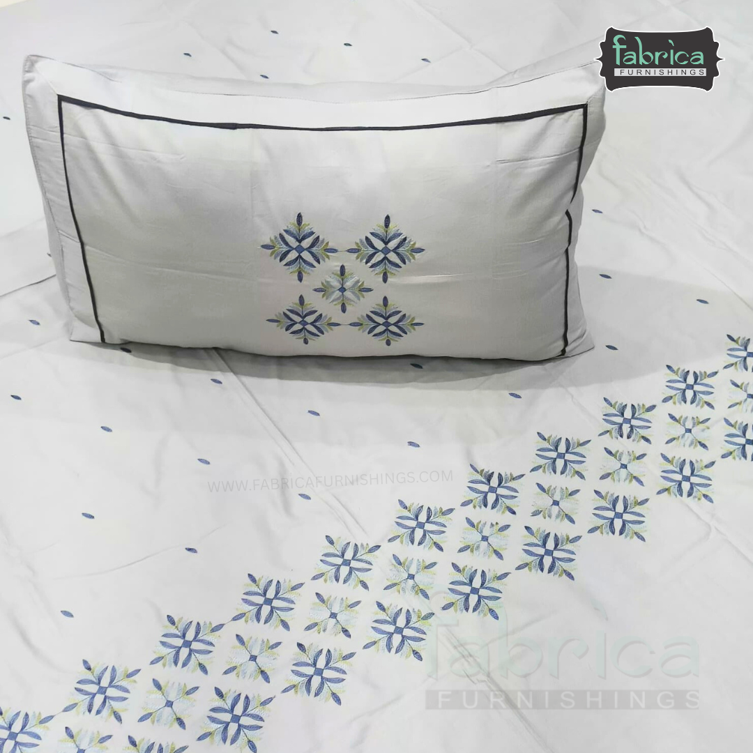 Artistic Thread Work Pure Cotton King Size Embroidered Bedsheet