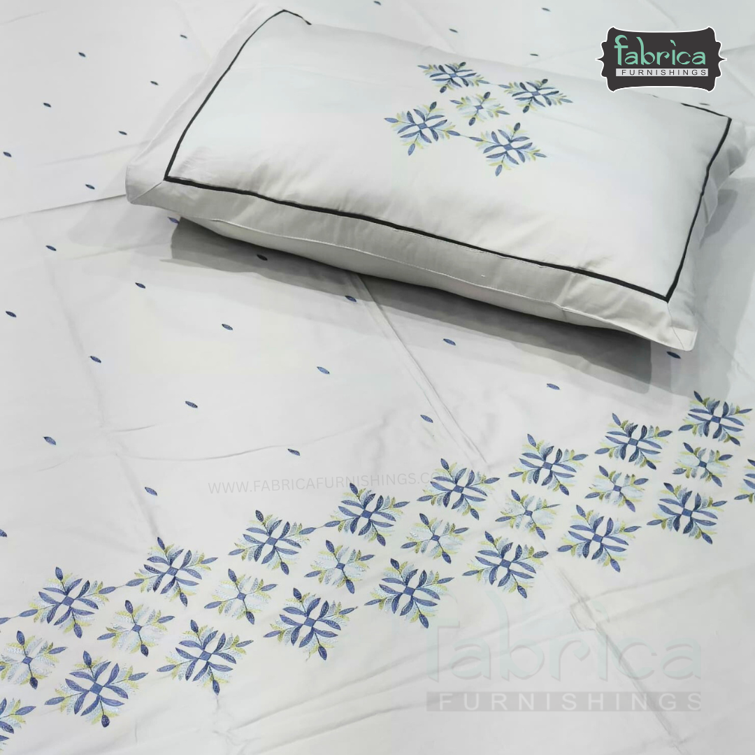 Artistic Thread Work Pure Cotton King Size Embroidered Bedsheet