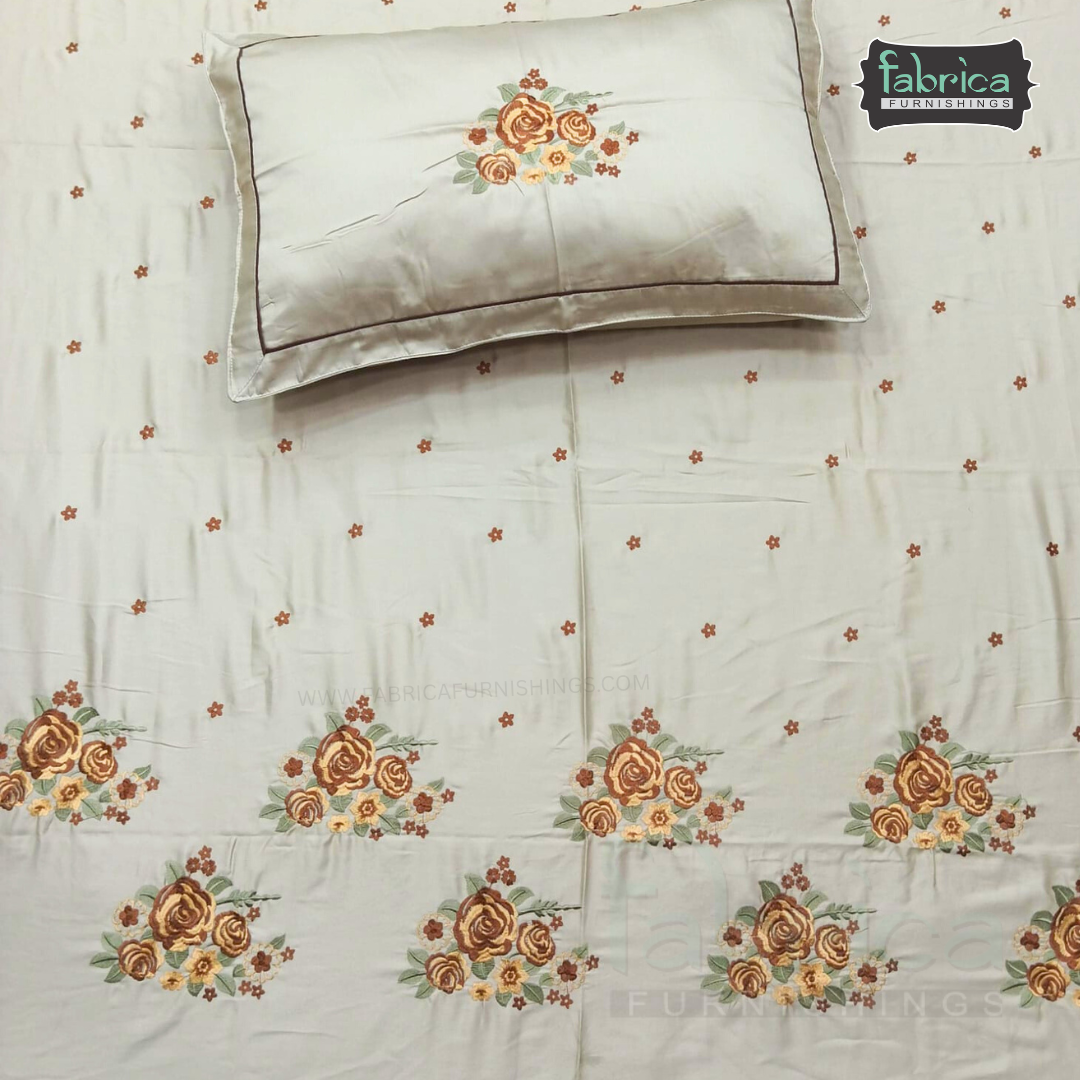 Artistic Thread Work Pure Cotton King Size Embroidered Bedsheet