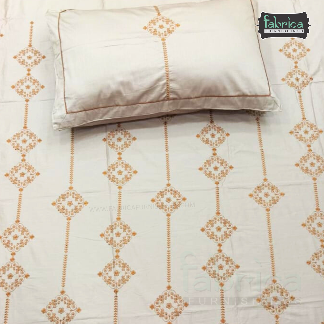 Artistic Thread Work Pure Cotton King Size Embroidered Bedsheet