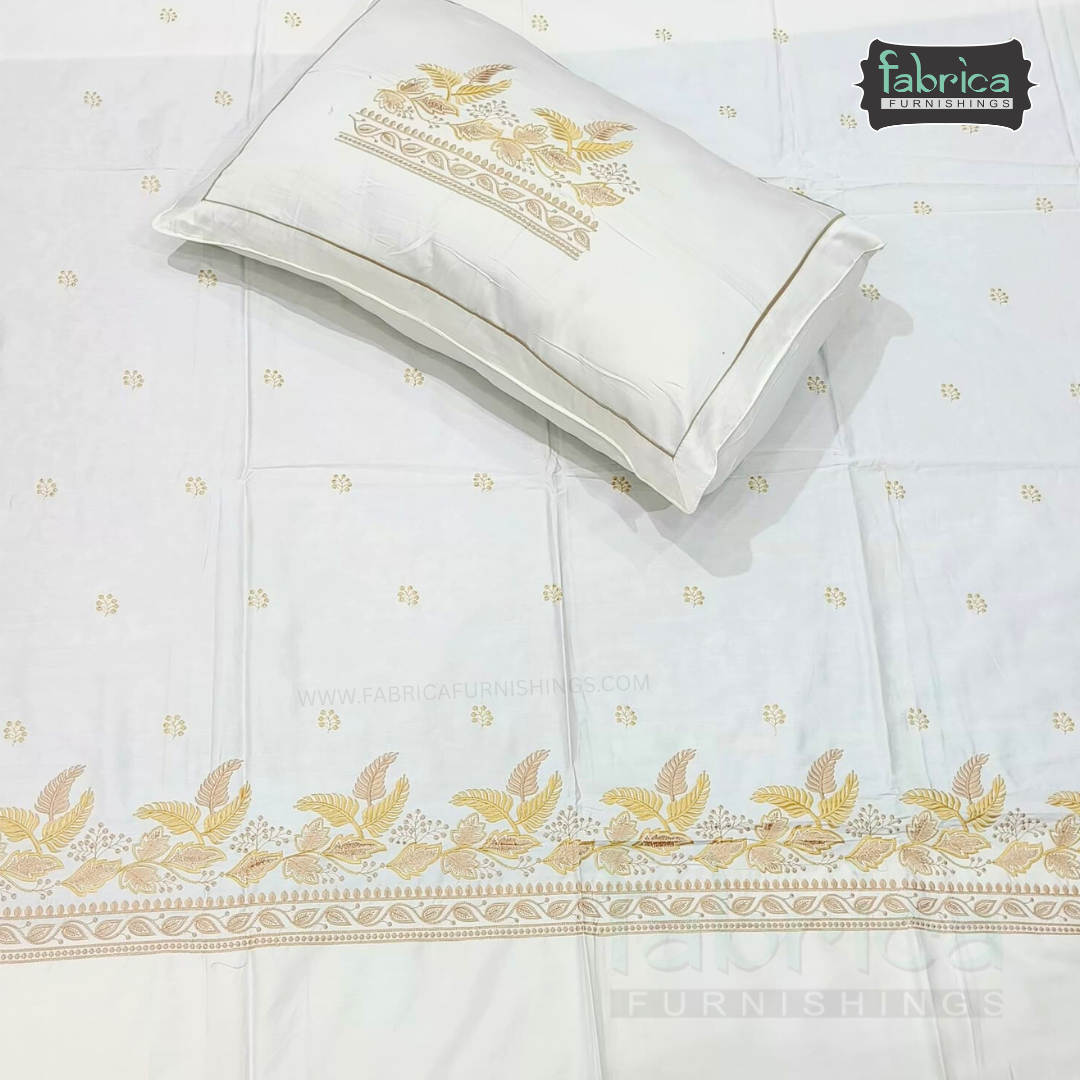 Artistic Thread Work Pure Cotton King Size Embroidered Bedsheet