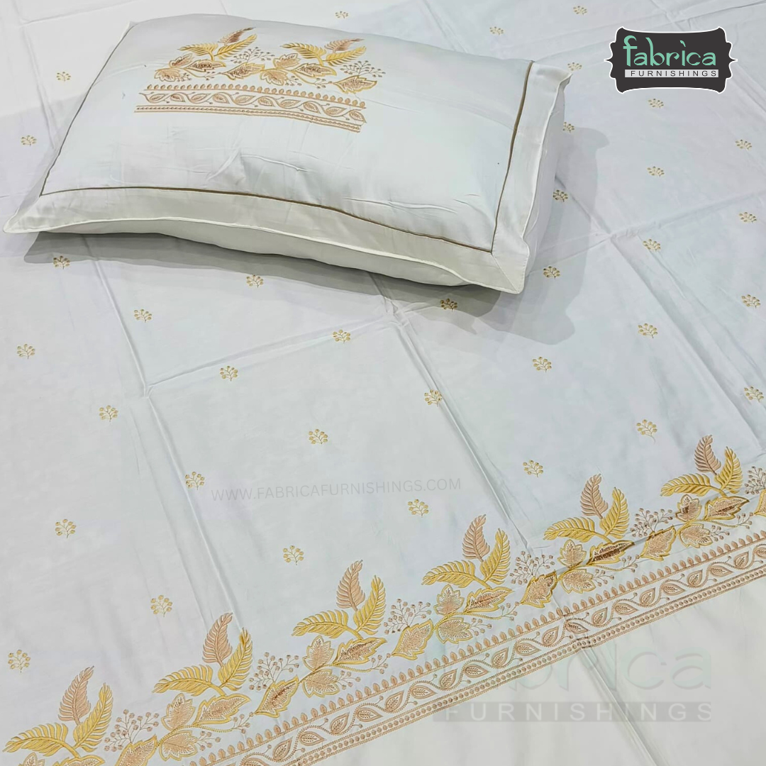 Artistic Thread Work Pure Cotton King Size Embroidered Bedsheet