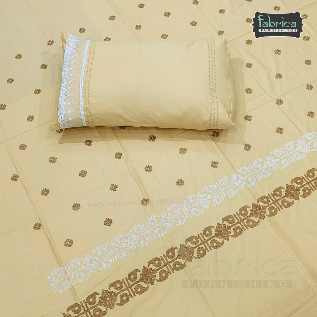 Artistic Thread Work Pure Cotton King Size Embroidered Bedsheet