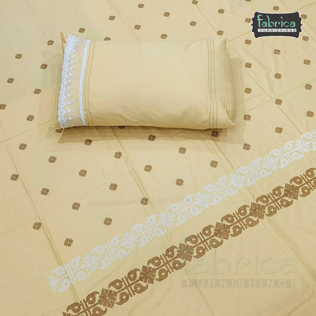 Artistic Thread Work Pure Cotton King Size Embroidered Bedsheet