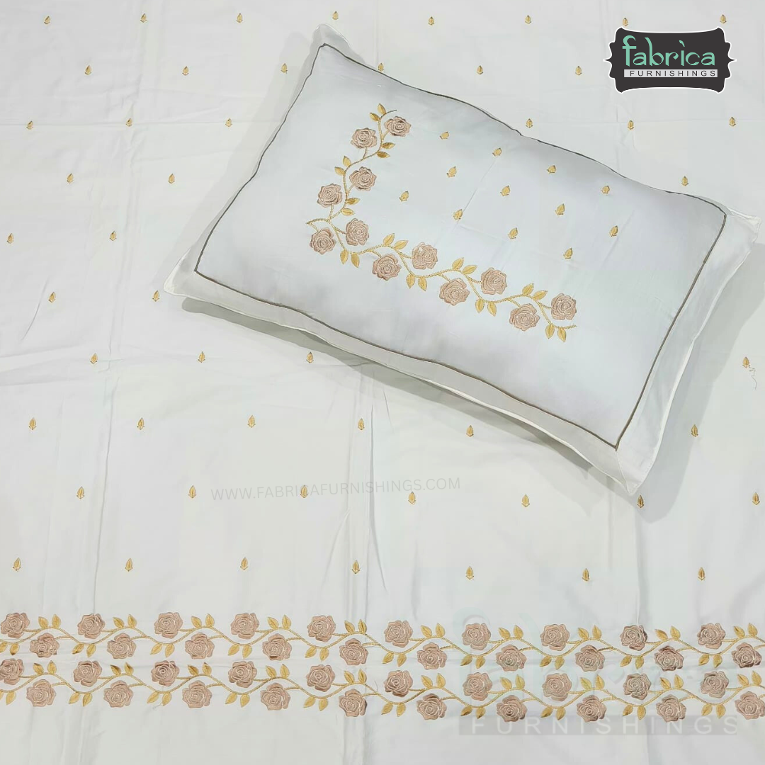 Artistic Thread Work Pure Cotton King Size Embroidered Bedsheet