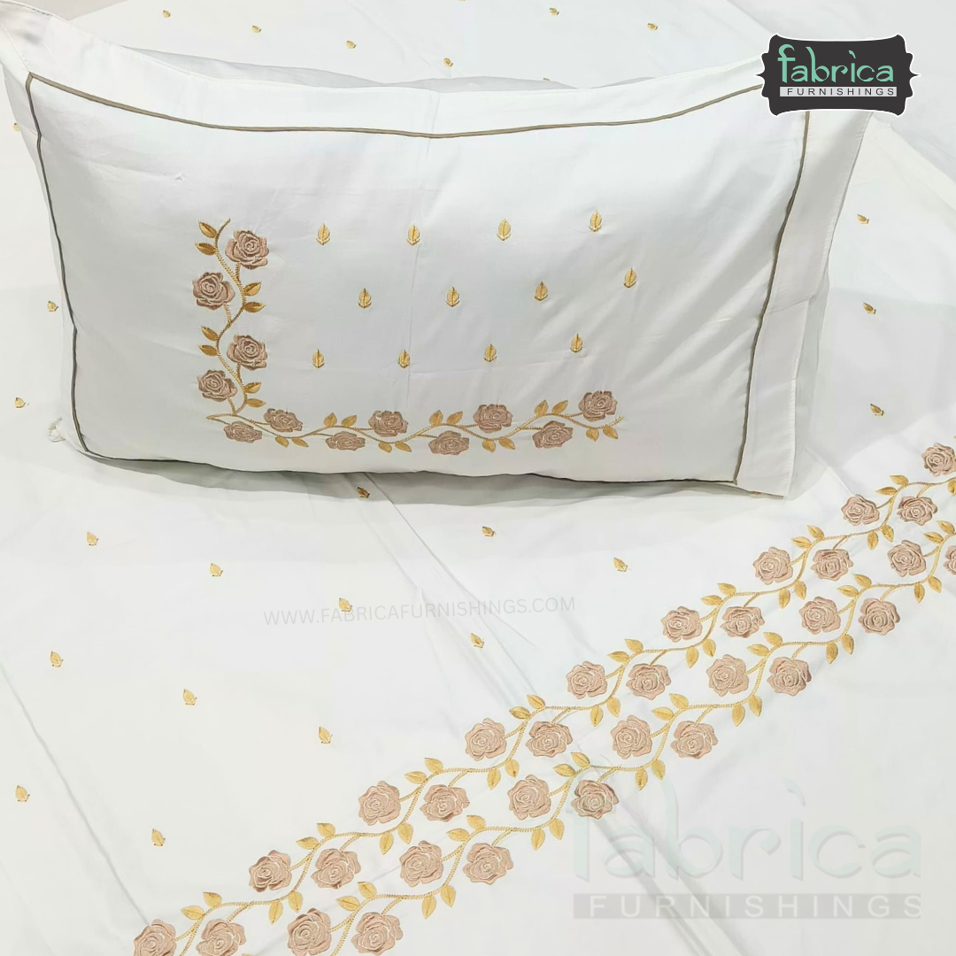 Artistic Thread Work Pure Cotton King Size Embroidered Bedsheet