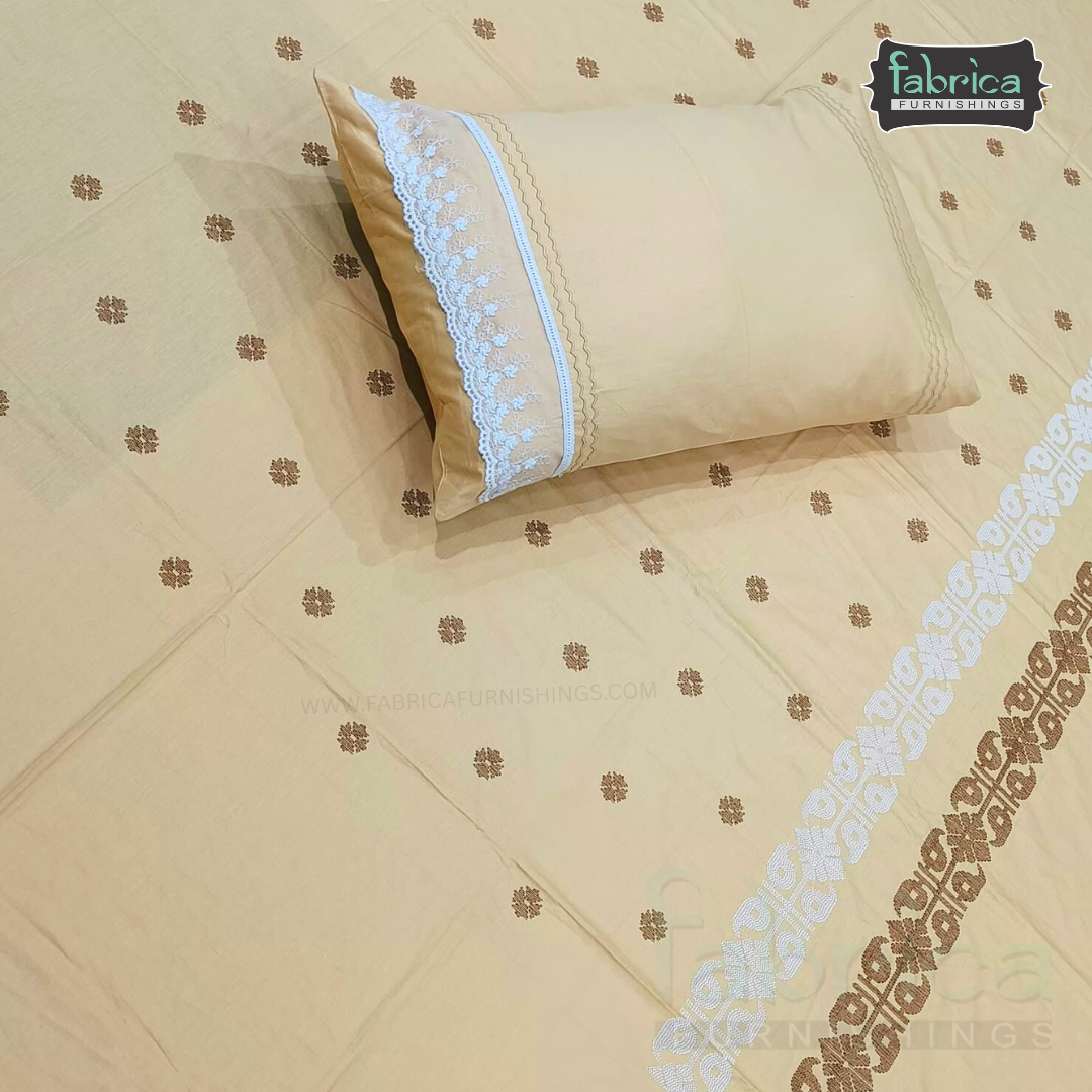 Artistic Thread Work Pure Cotton King Size Embroidered Bedsheet