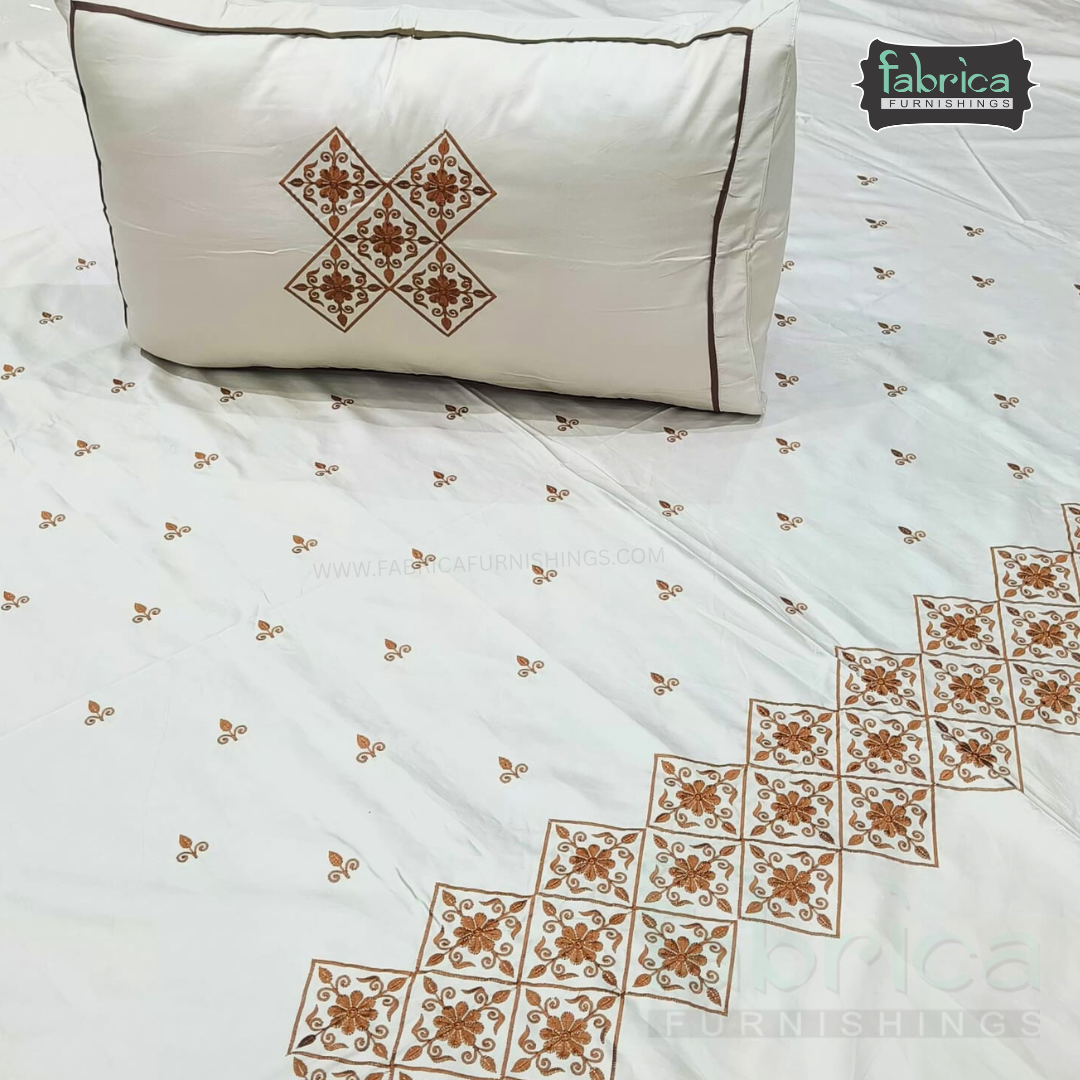 Artistic Thread Work Pure Cotton King Size Embroidered Bedsheet