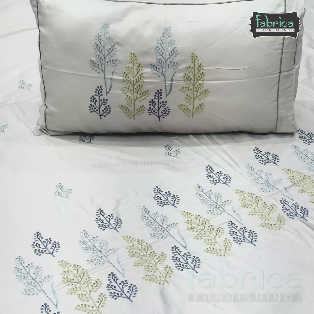 Artistic Thread Work Pure Cotton King Size Embroidered Bedsheet