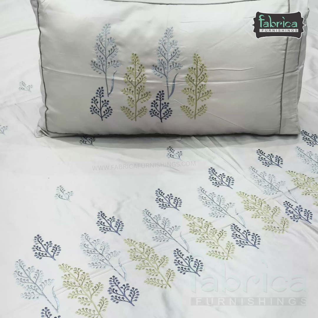 Artistic Thread Work Pure Cotton King Size Embroidered Bedsheet