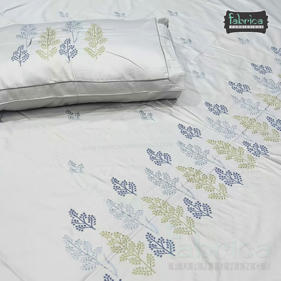 Artistic Thread Work Pure Cotton King Size Embroidered Bedsheet
