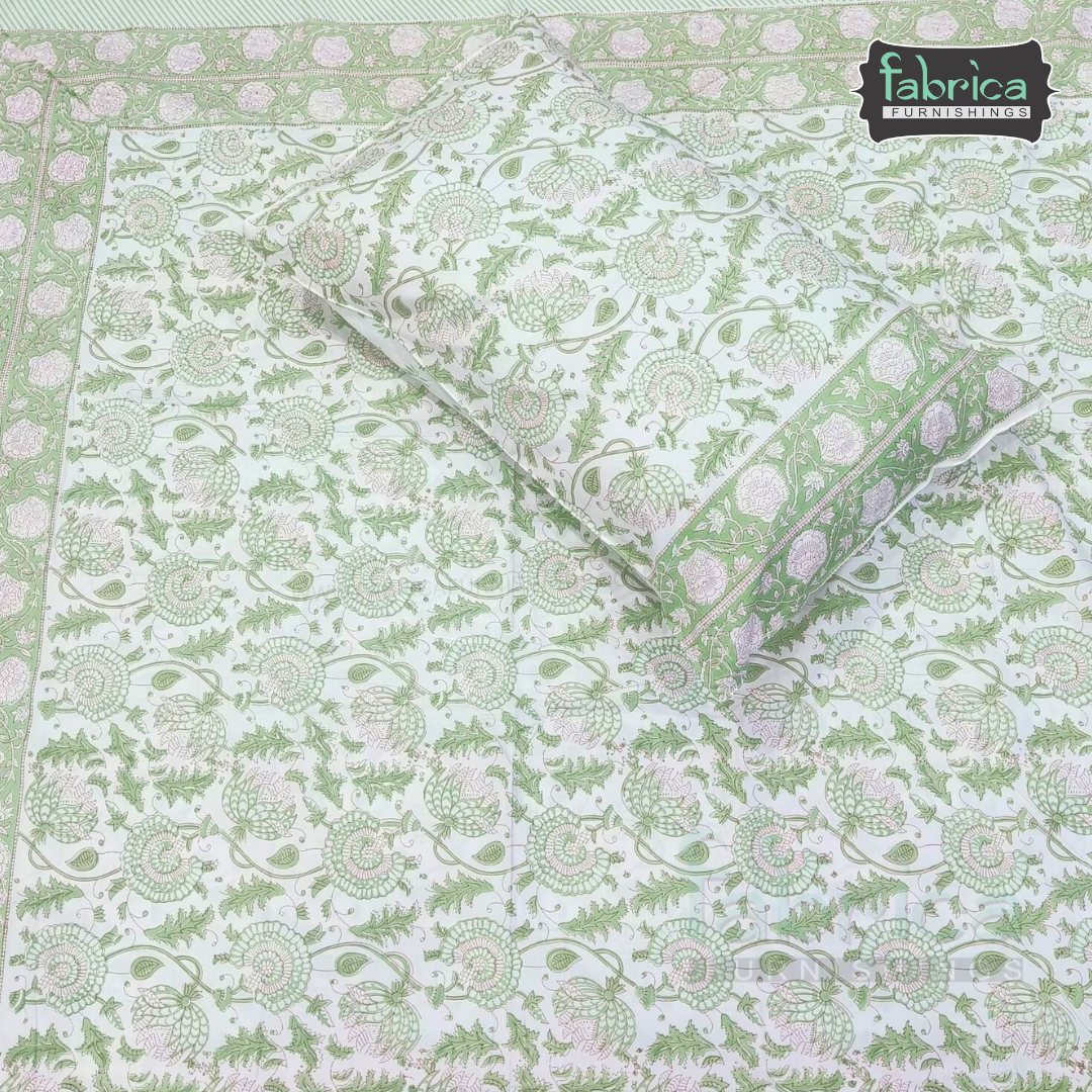 Percale Cotton Hand block Printed Super King-size Bedsheet
