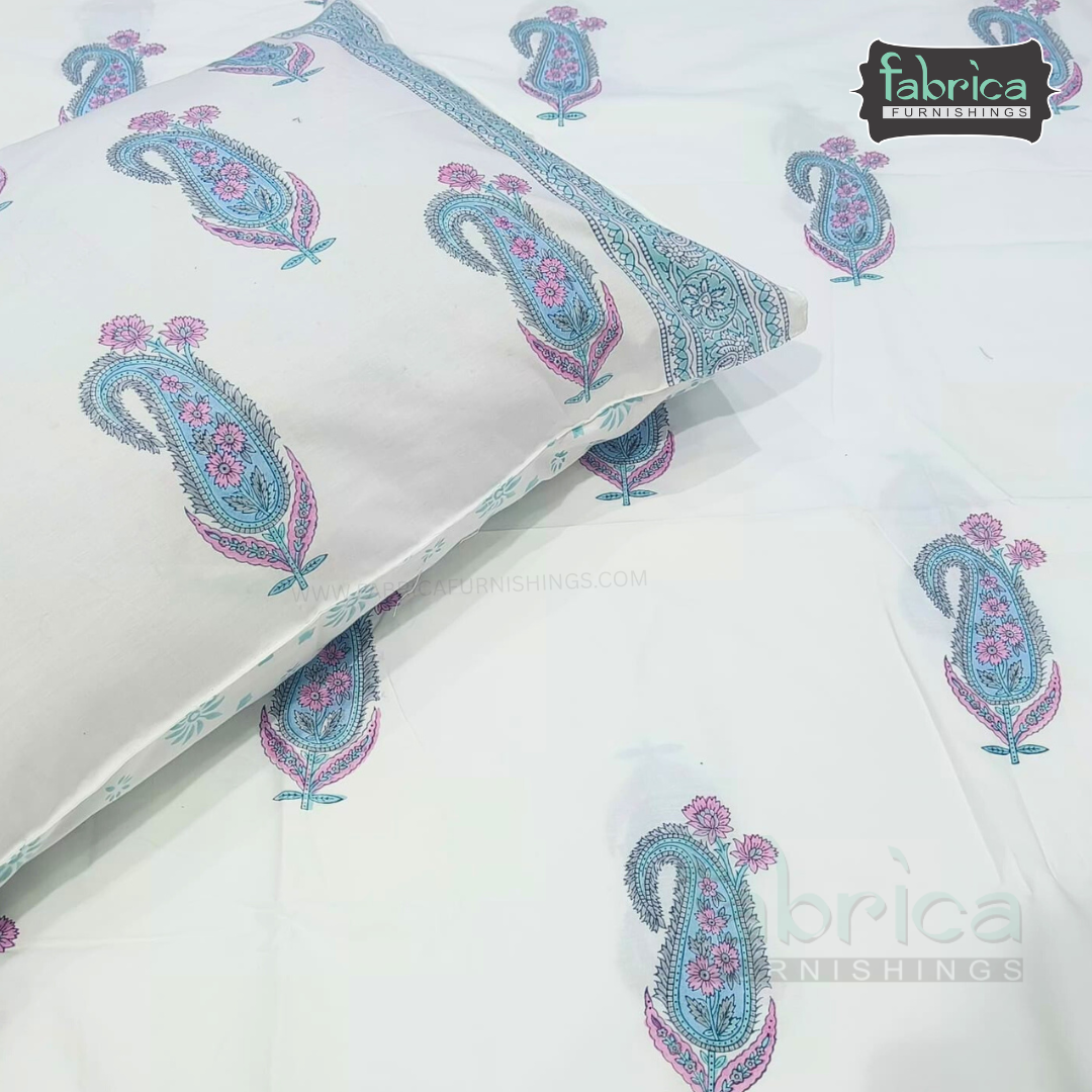 Percale Cotton Hand block Printed Super King-size Bedsheet