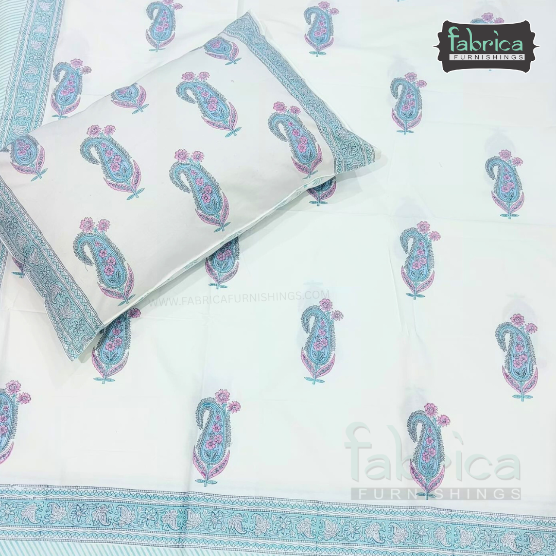 Percale Cotton Hand block Printed Super King-size Bedsheet