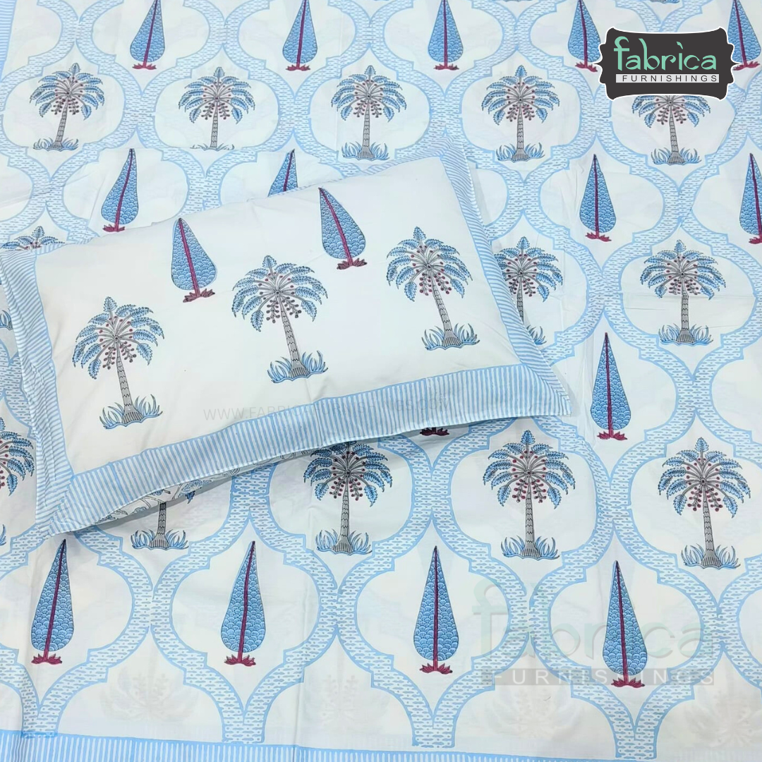 Percale Cotton Hand block Printed Super King-size Bedsheet