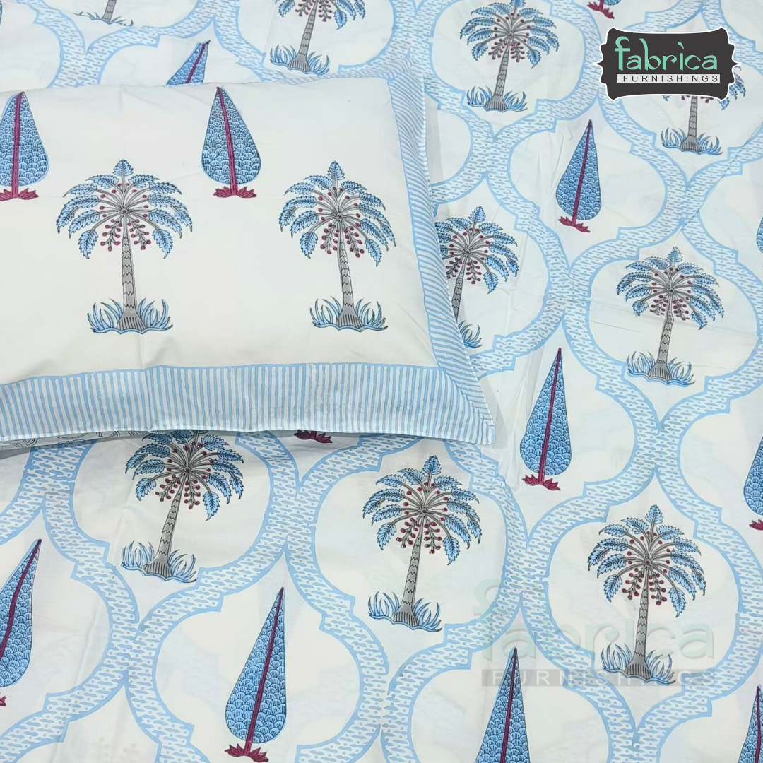 Percale Cotton Hand block Printed Super King-size Bedsheet
