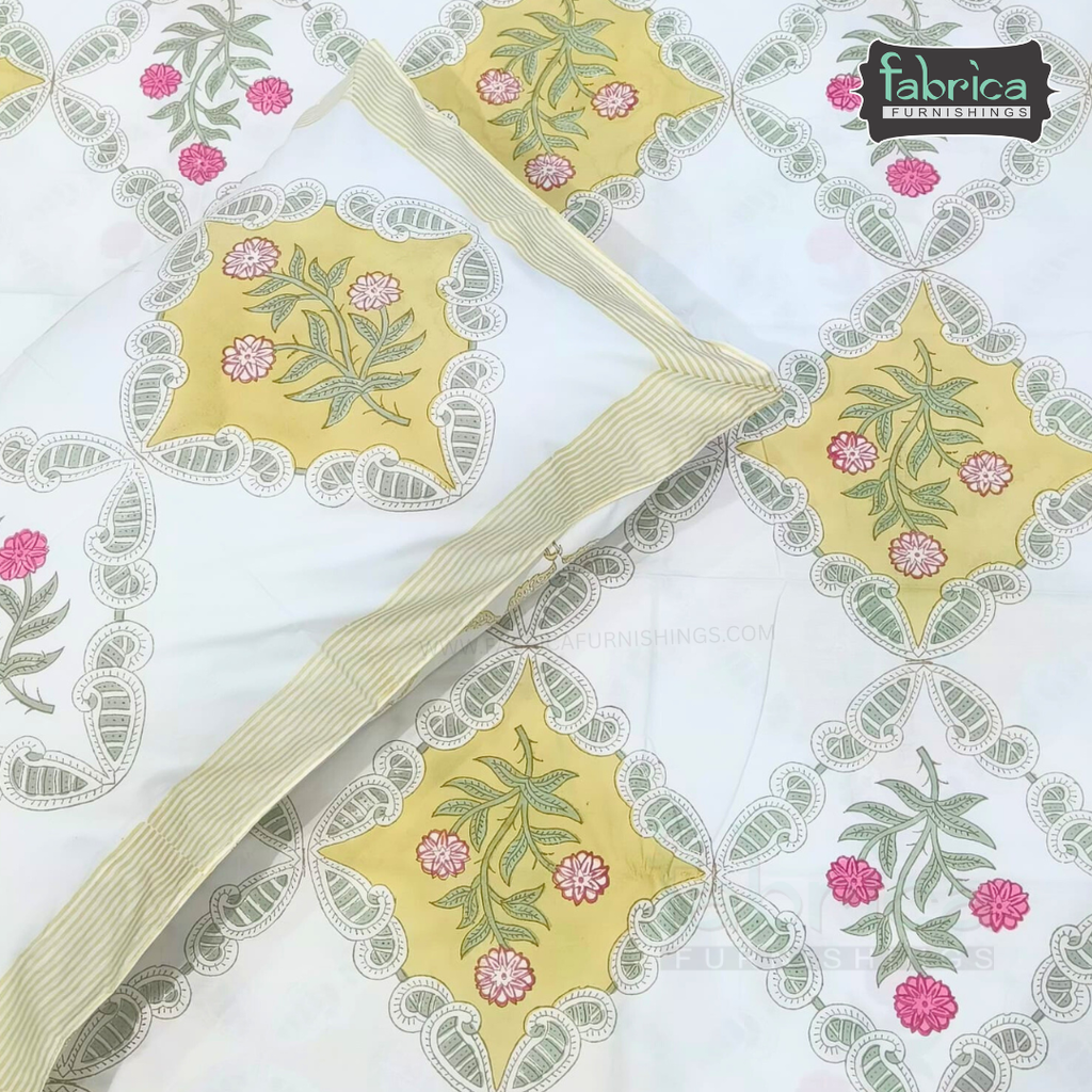 Percale Cotton Hand block Printed Super King-size Bedsheet