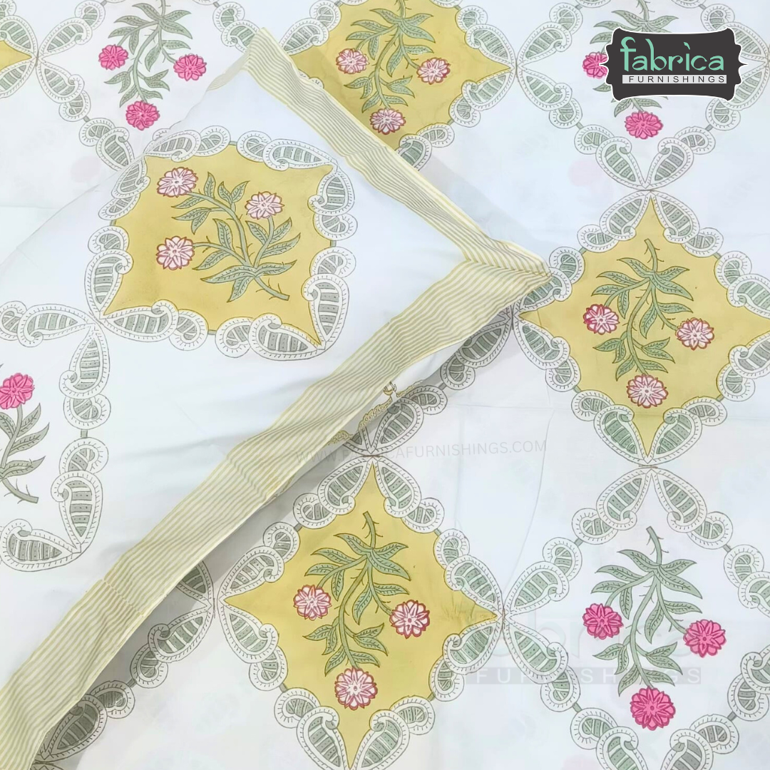 Percale Cotton Hand block Printed Super King-size Bedsheet