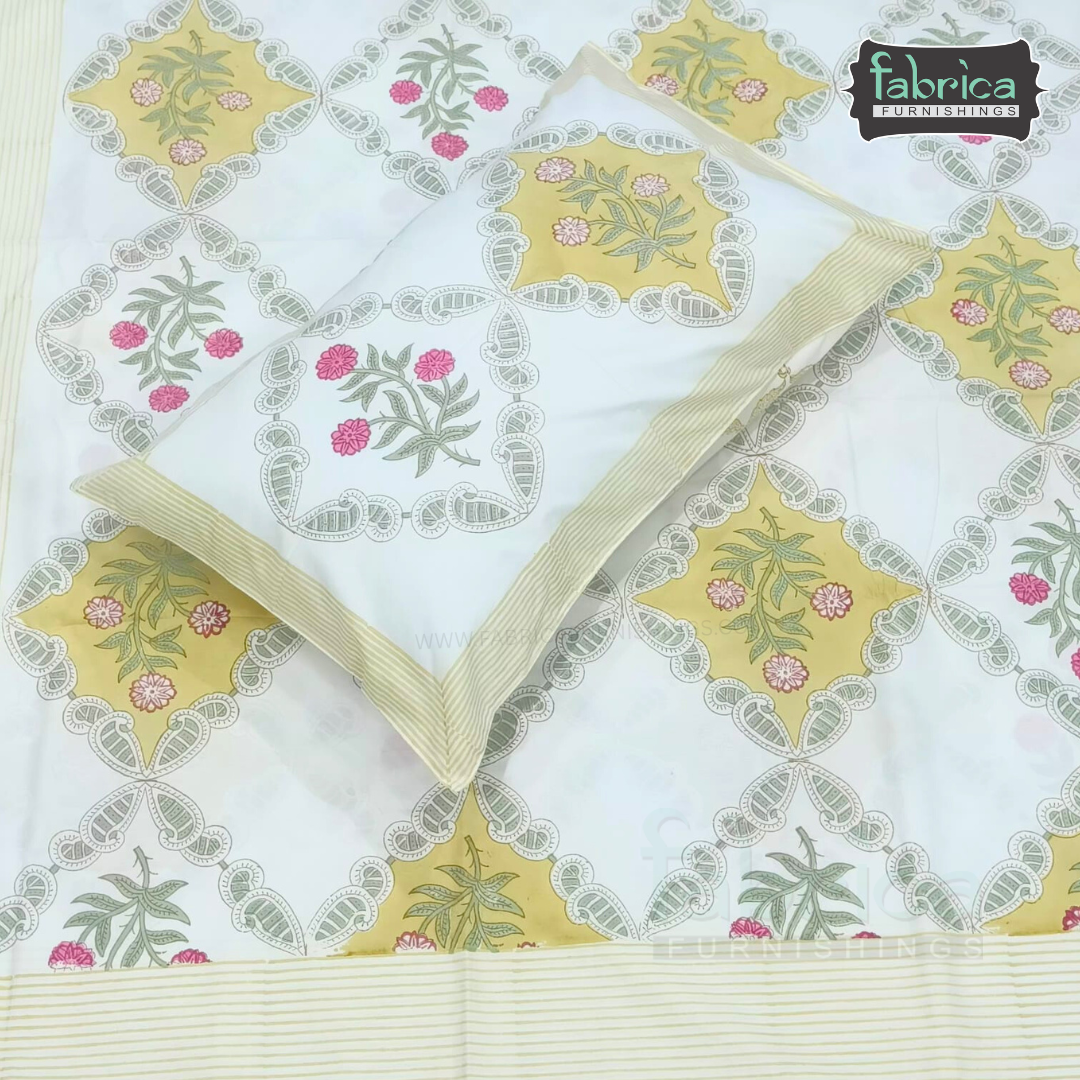 Percale Cotton Hand block Printed Super King-size Bedsheet