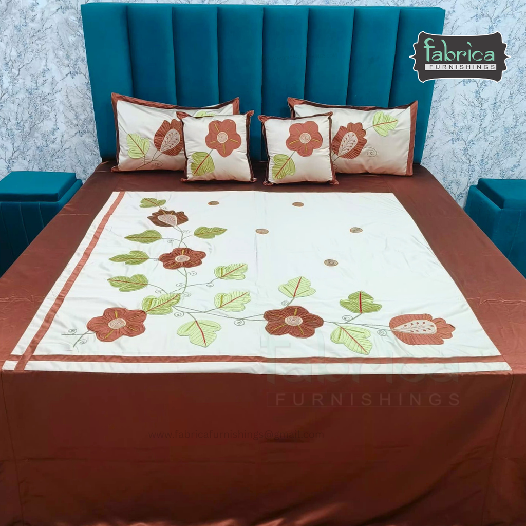 Jacquard Silk Applique Work King Size Embroidered 5 Pcs Set