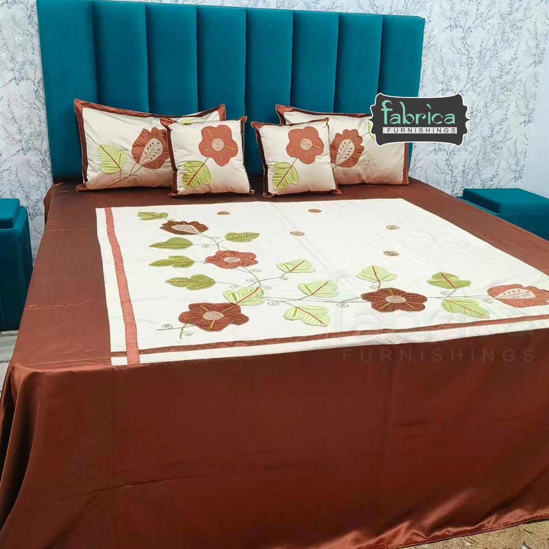 Jacquard Silk Applique Work King Size Embroidered 5 Pcs Set