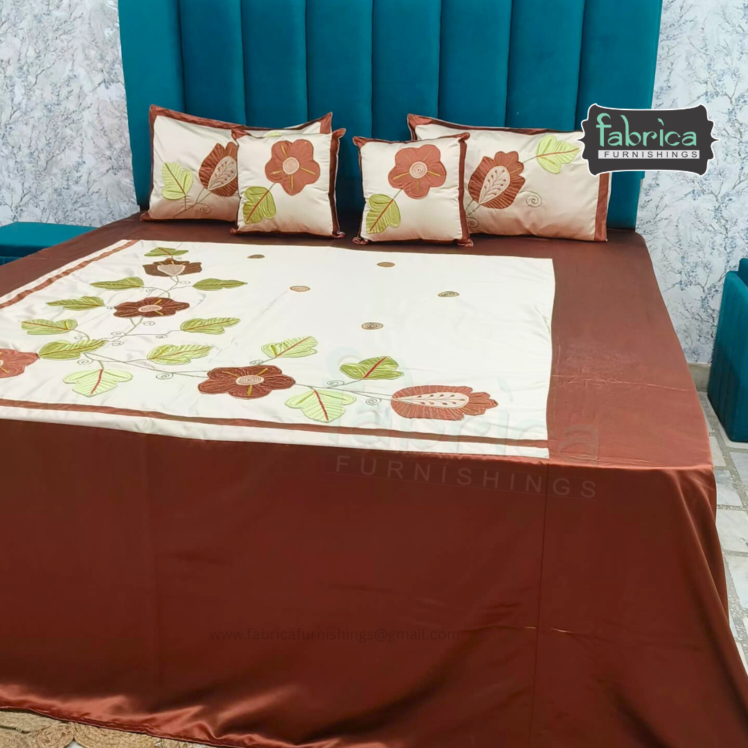 Jacquard Silk Applique Work King Size Embroidered 5 Pcs Set