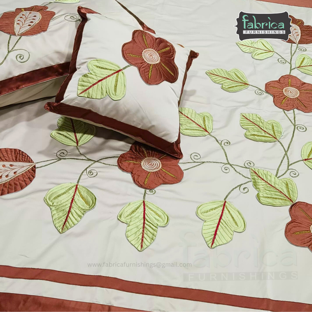 Jacquard Silk Applique Work King Size Embroidered 5 Pcs Set