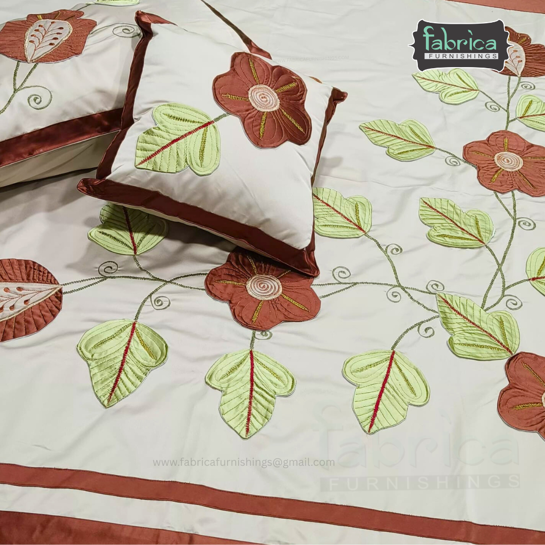 Jacquard Silk Applique Work King Size Embroidered 5 Pcs Set