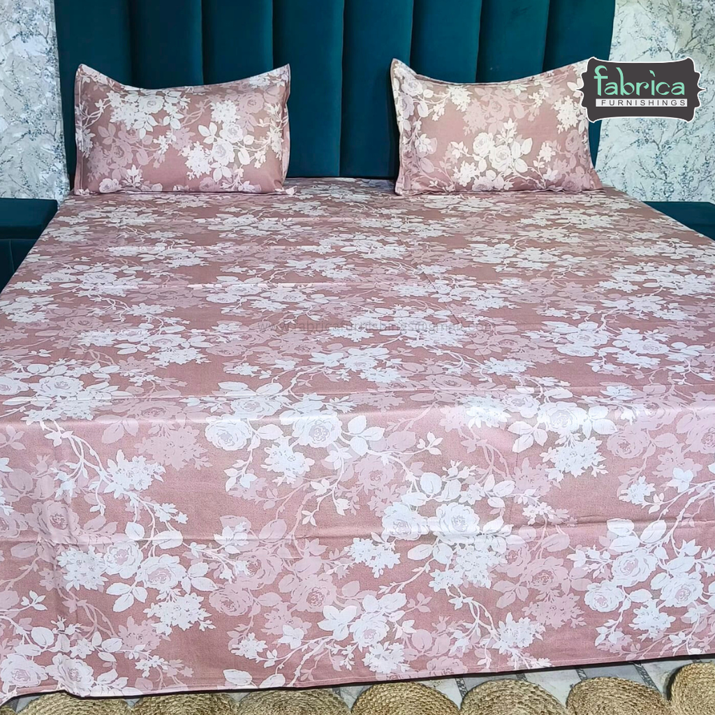 Petal Paradise Queen Size Pure Cotton Printed Bedsheet