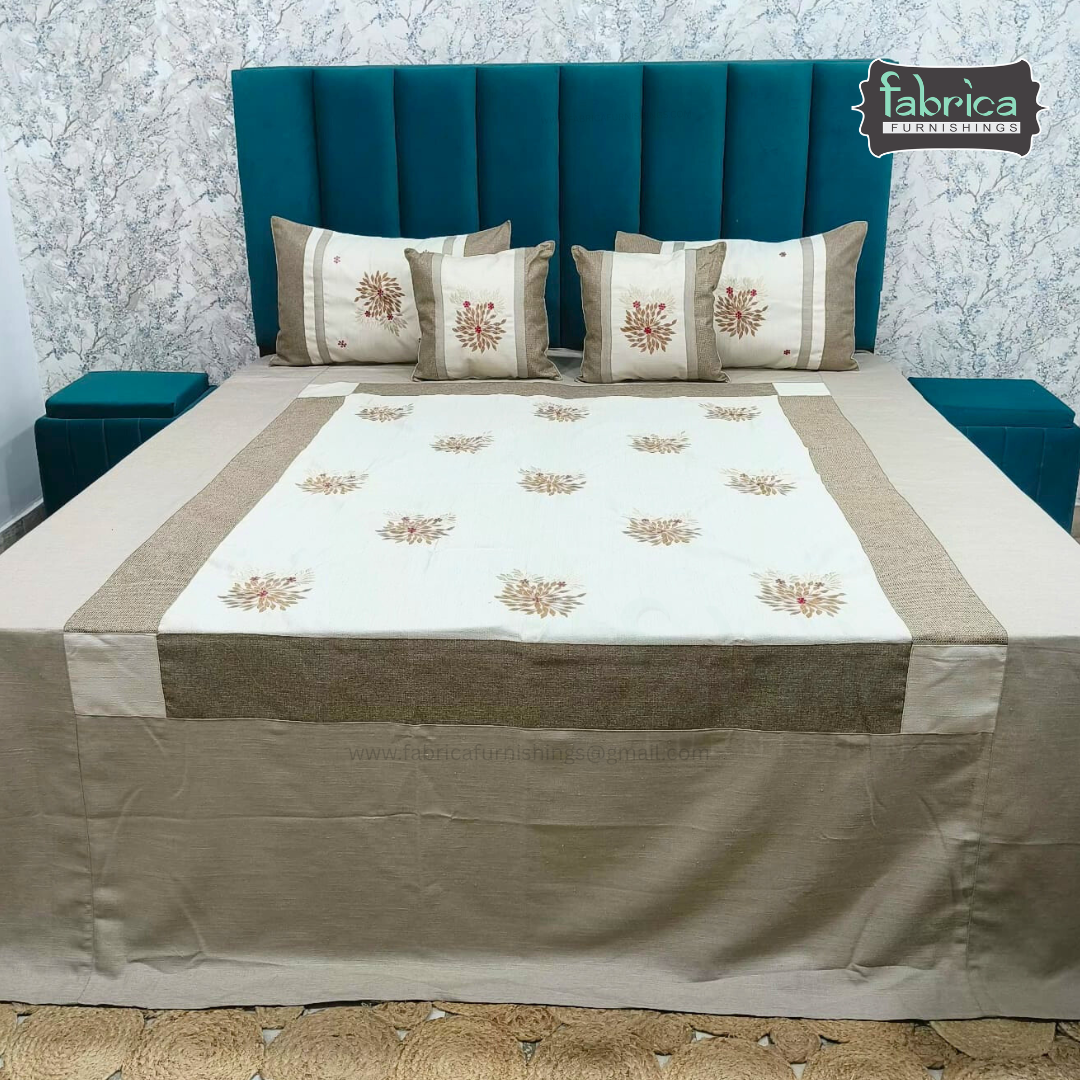 Jacquard Silk Applique Work King Size Embroidered 5 Pcs Set