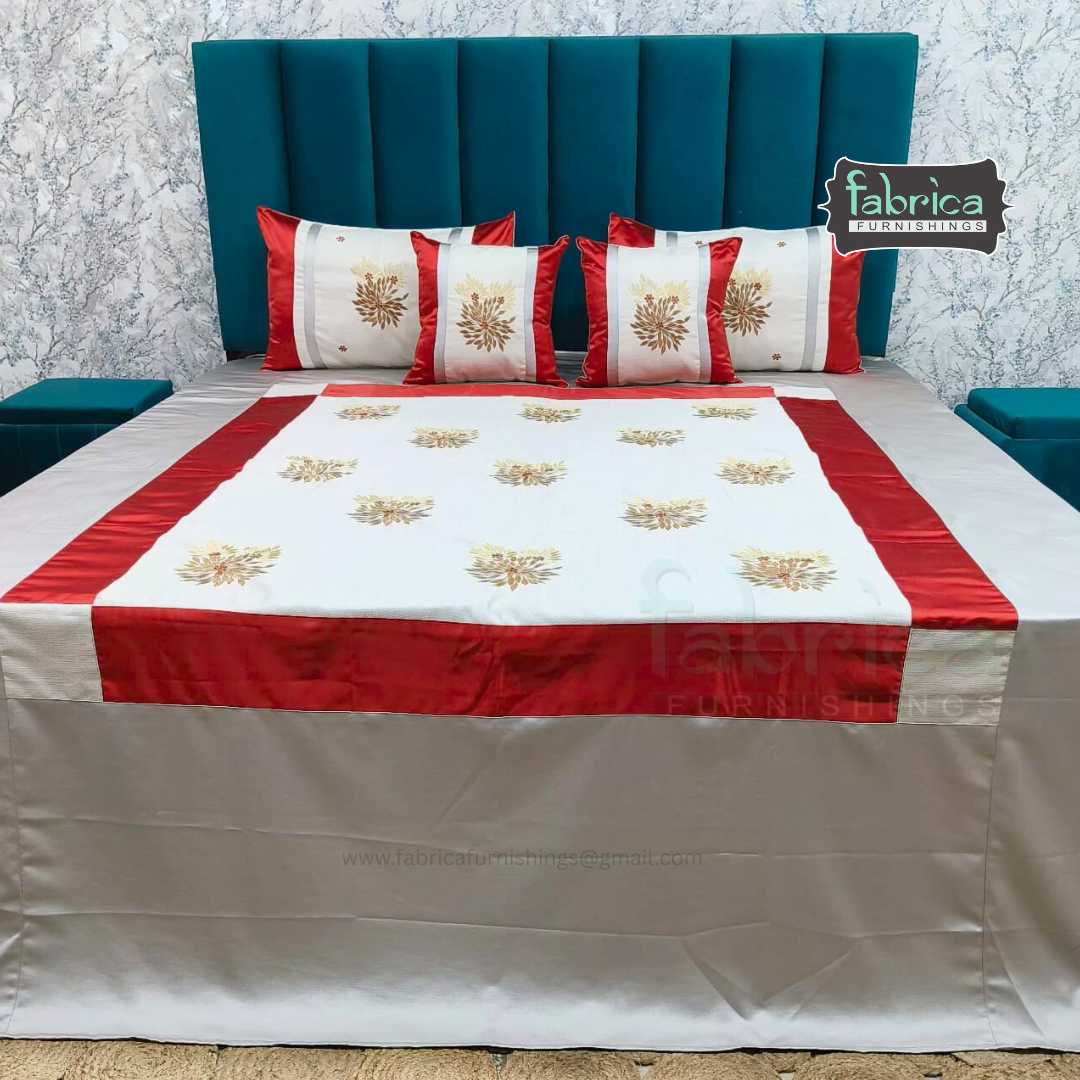 Jacquard Silk Applique Work King Size Embroidered 5 Pcs Set