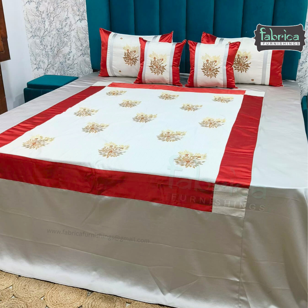 Jacquard Silk Applique Work King Size Embroidered 5 Pcs Set