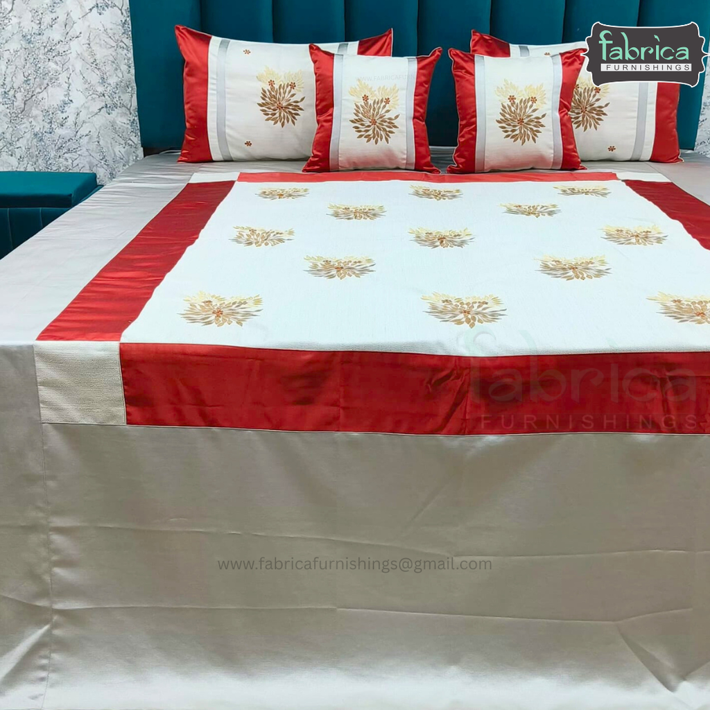 Jacquard Silk Applique Work King Size Embroidered 5 Pcs Set