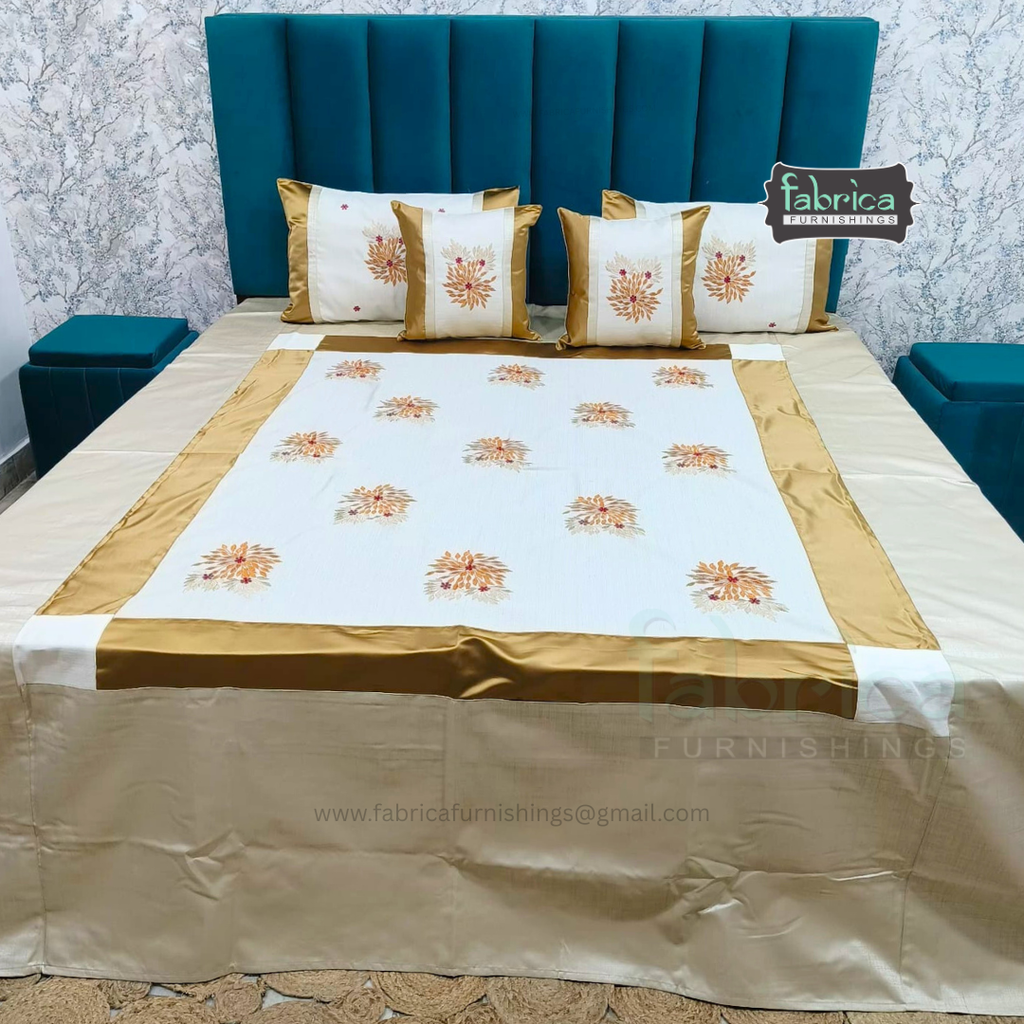Jacquard Silk Applique Work King Size Embroidered 5 Pcs Set