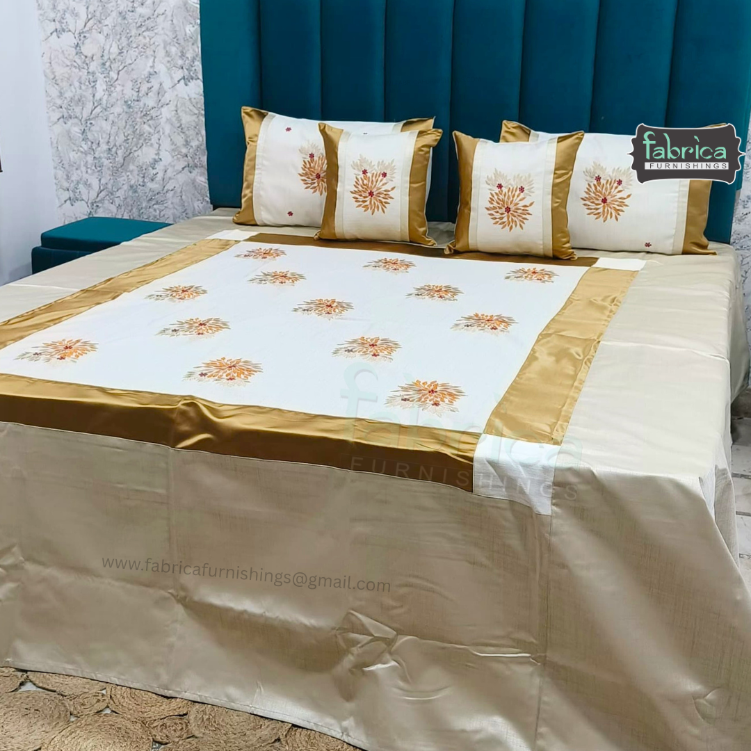 Jacquard Silk Applique Work King Size Embroidered 5 Pcs Set